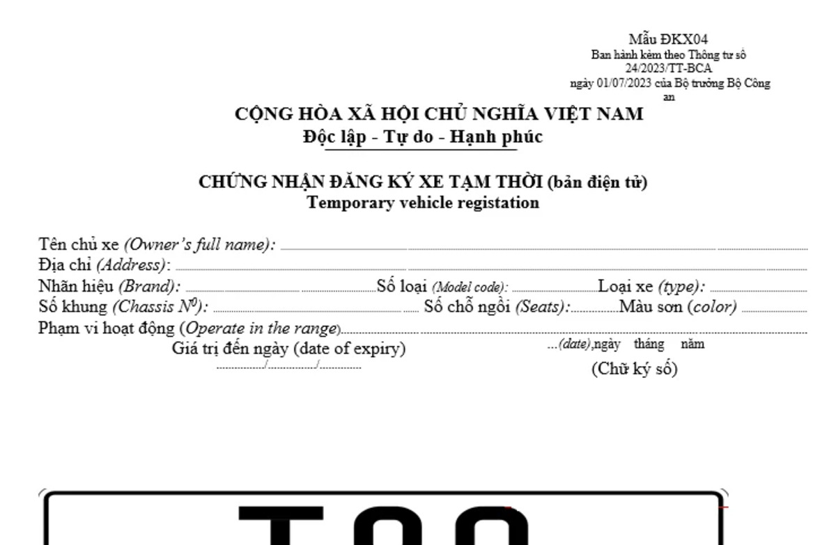 giay chung nhan dang ky xe tam thoi co thoi han su dung toi da 30 ngay Giấy chứng nhận đăng ký xe tạm thời có thời hạn sử dụng tối đa 30 ngày